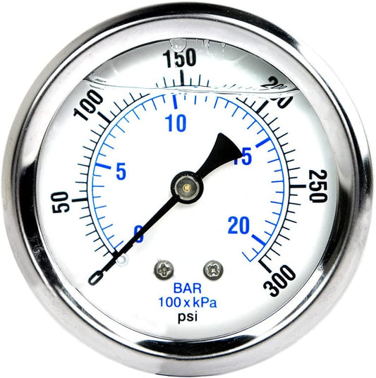 Gauge 0-300 psi liquid filled 1/4" CBM panel mount 2/12" face.